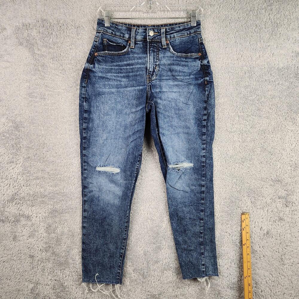 Old Navy Jeans Womens 2 Blue High Rise Curvy OG Straight Distressed Raw Hem